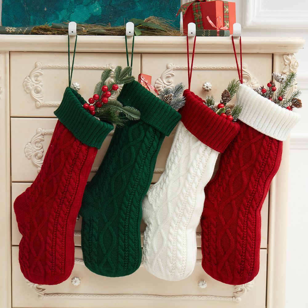 Knitted Christmas Decorations Wool Socks Gift Bag